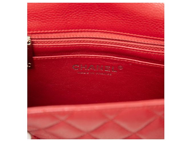 Chanel Red Mini Square Classic Caviar Single Flap Roja - vista 5