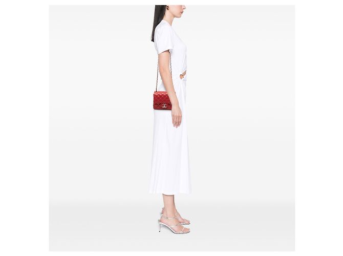 Chanel Red Mini Square Classic Caviar Single Flap Roja - vista 6