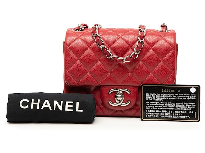Chanel Red Mini Square Classic Caviar Single Flap Roja - vista 7