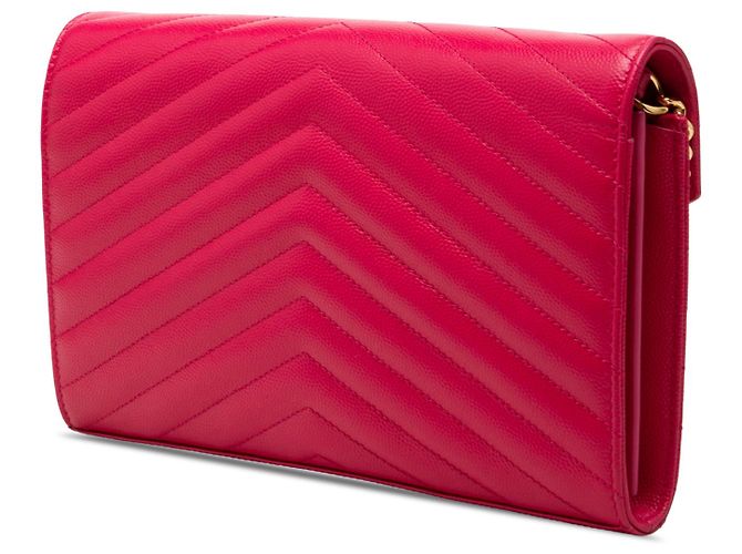 Carteira de corrente envelope monograma chevron em couro grain de poudre rosa Saint Laurent - vista 2