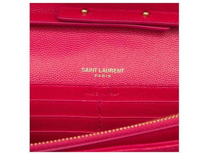 Carteira de corrente envelope monograma chevron em couro grain de poudre rosa Saint Laurent - vista 6