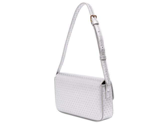 Céline Borsa a tracolla Claude in pelle di vitello laminata con motivo Triomphe argento Celine - vista 2