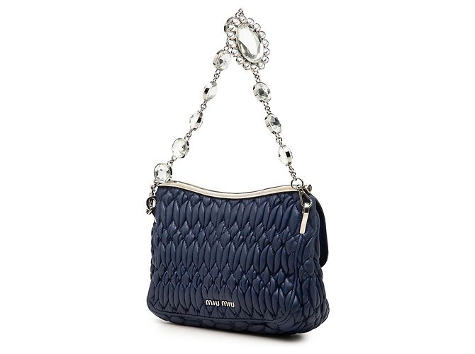 Borsa a tracolla Miu Miu Blue Matelasse Nappa Crystal Frame Flap Blu navy - vista 2