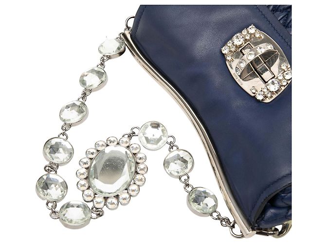 Borsa a tracolla Miu Miu Blue Matelasse Nappa Crystal Frame Flap Blu navy - vista 6