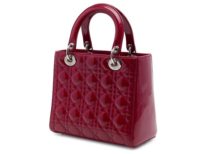Lady Dior Cannage in vernice rosso, misura Medium Bordò - vista 2