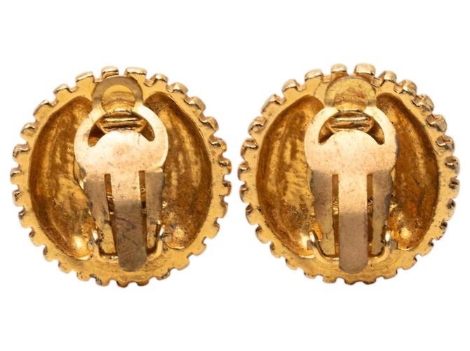 Orecchini Chanel Gold CC placcati oro Sunburst rotondi con clip D'oro - vista 2
