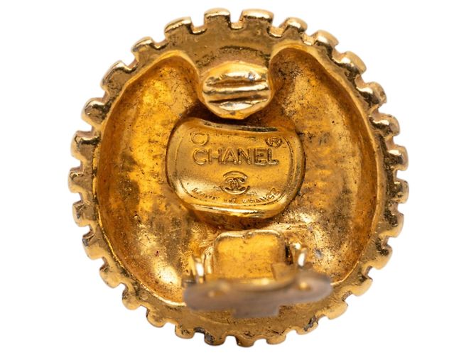 Orecchini Chanel Gold CC placcati oro Sunburst rotondi con clip D'oro - vista 3