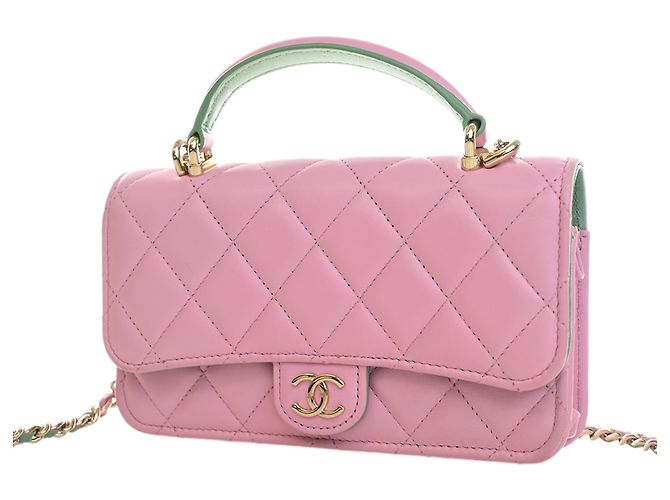Chanel Pink CC gestepptes Lammleder Handy-Etui mit Tragegriff und Kette - Ansicht 2