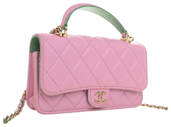 Chanel Pink CC gestepptes Lammleder Handy-Etui mit Tragegriff und Kette - Ansicht 3