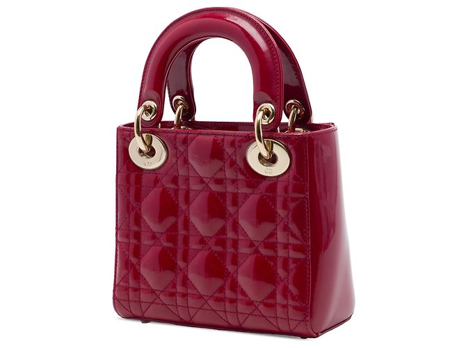 Lady Dior mini in vernice cannage rosso Bordò - vista 2