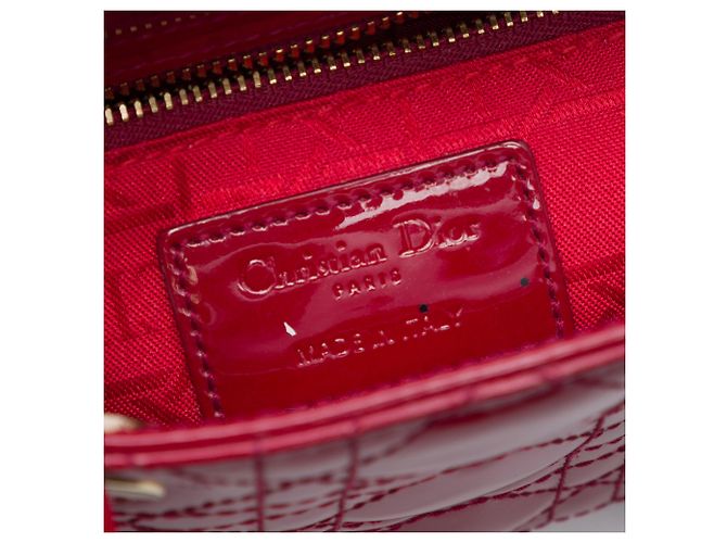 Lady Dior mini in vernice cannage rosso Bordò - vista 5