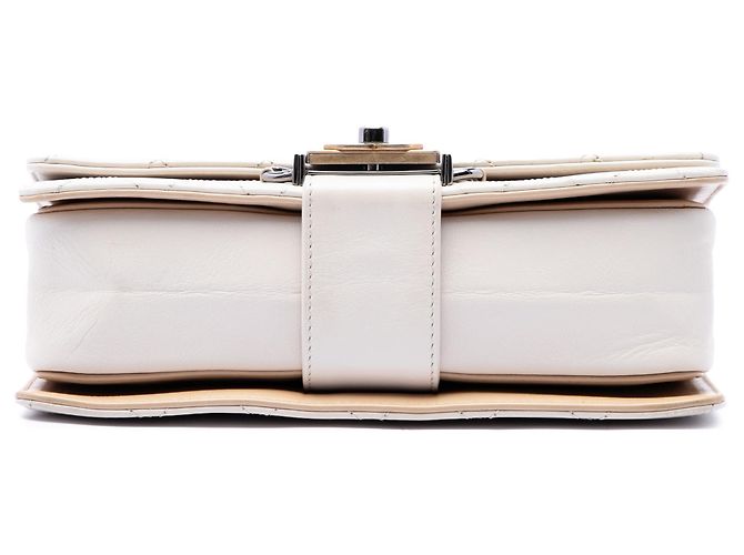 Chanel White CC Stitched Calfskin Chain Flap Bianco - vista 3