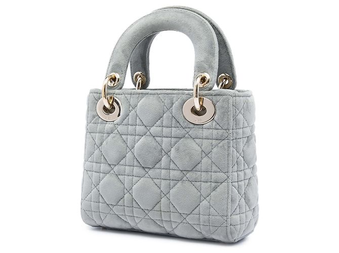 Lady Dior mini in velluto cannage grigio Dior Marrone - vista 2