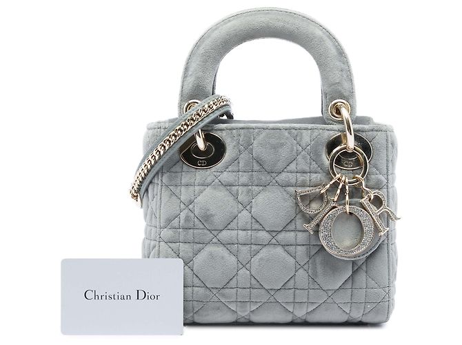 Lady Dior mini in velluto cannage grigio Dior Marrone - vista 7
