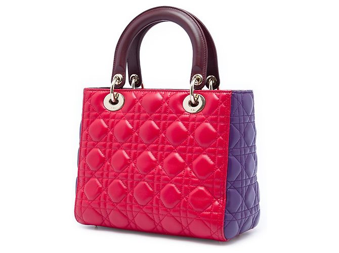 Dior Lady Dior aus dreifarbigen Cannage-Lammleder in Rot Größe Medium - Ansicht 2