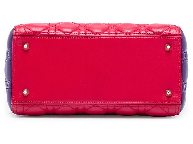 Dior Lady Dior aus dreifarbigen Cannage-Lammleder in Rot Größe Medium - Ansicht 3