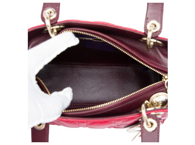 Dior Lady Dior aus dreifarbigen Cannage-Lammleder in Rot Größe Medium - Ansicht 4