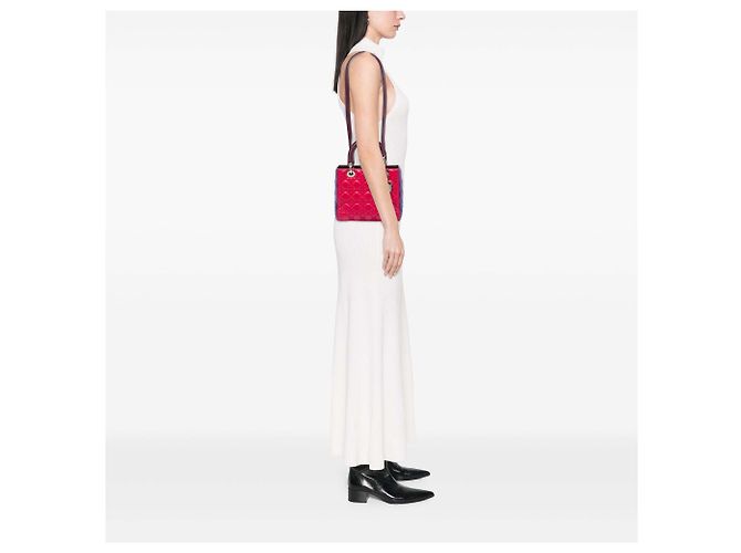 Dior Lady Dior aus dreifarbigen Cannage-Lammleder in Rot Größe Medium - Ansicht 5