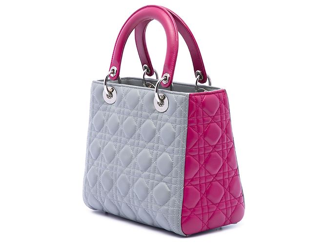 Dior Gray Medium Bicolor Lambskin Cannage Lady Dior - view 2