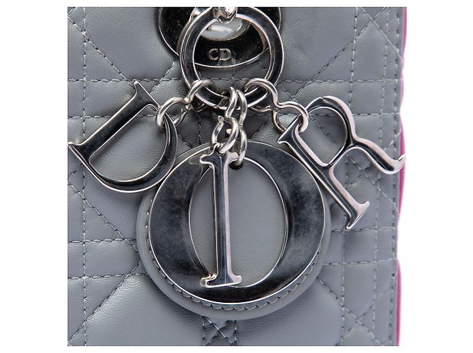 Dior Gray Medium Bicolor Lambskin Cannage Lady Dior - view 5