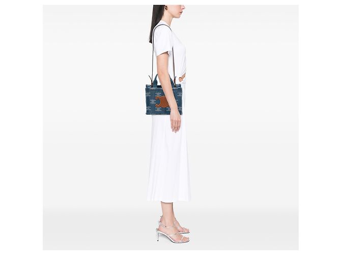 Céline Tote Thais Triomphe in denim blu Small di Celine - vista 6