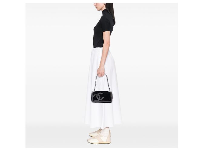 Borsa a Spalla Chanel Black Terry Cloth CC Sport Line Nero - vista 6