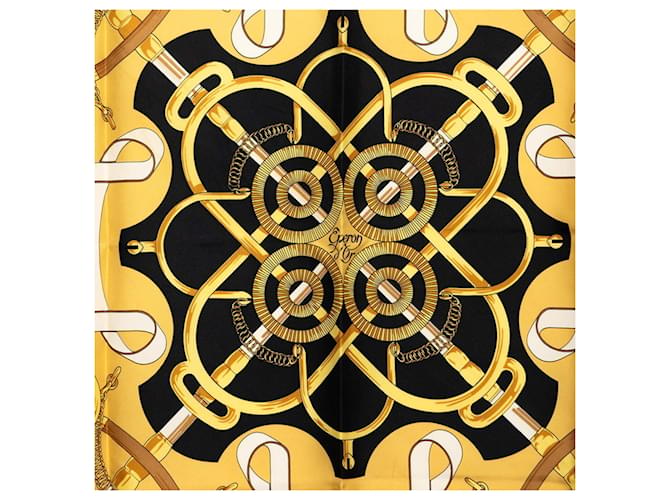 Hermès Sciarpa Hermes Carre 90 Eperon d'or Nero Giallo - vista 3