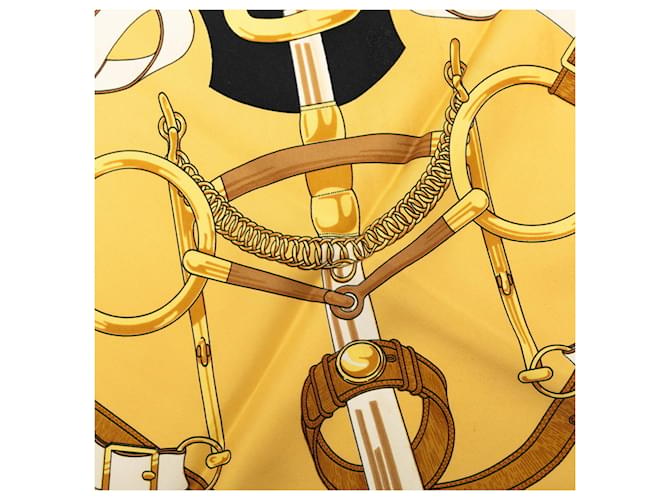 Hermès Sciarpa Hermes Carre 90 Eperon d'or Nero Giallo - vista 4