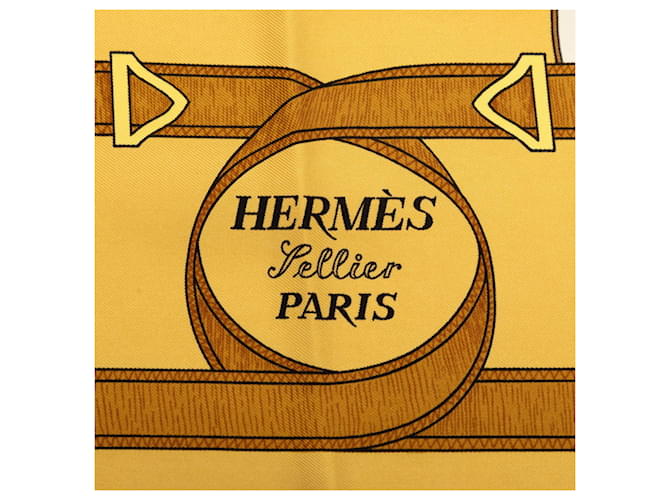 Hermès Sciarpa Hermes Carre 90 Eperon d'or Nero Giallo - vista 7