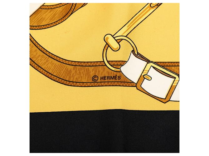 Hermès Sciarpa Hermes Carre 90 Eperon d'or Nero Giallo - vista 8