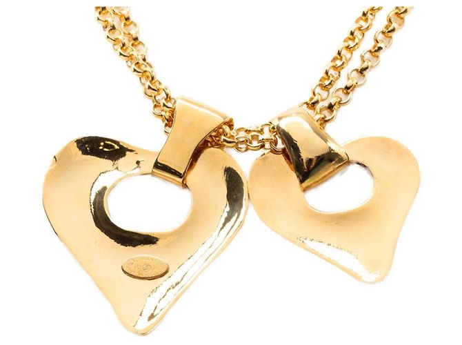 Collana con pendente a catena vintage Chanel Coco Mark Double Heart D'oro - vista 2