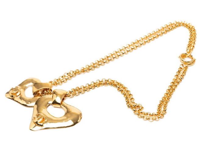 Collana con pendente a catena vintage Chanel Coco Mark Double Heart D'oro - vista 3