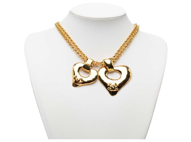 Collana con pendente a catena vintage Chanel Coco Mark Double Heart D'oro - vista 6