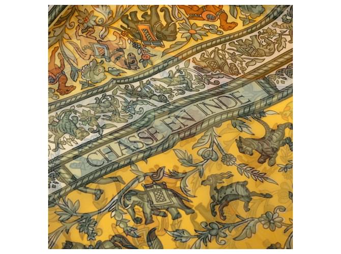 Hermès Hermes Carre 140 CHASSE EN INDE Sciarpa Multicolore Giallo - vista 6
