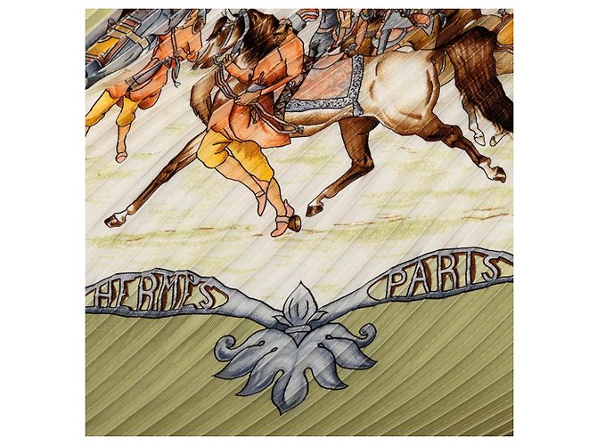 Sciarpa Hermès Pleated Carre LES CHEVAUX DES MOGHOLS Multicolore Verde - vista 6