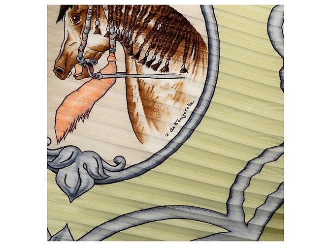 Sciarpa Hermès Pleated Carre LES CHEVAUX DES MOGHOLS Multicolore Verde - vista 7