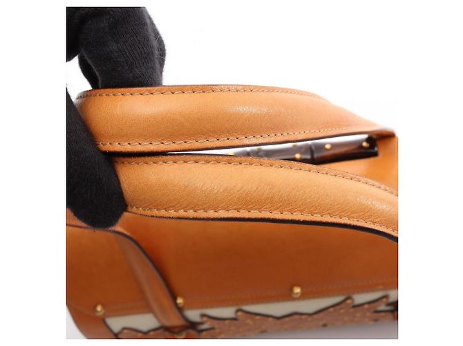 Gucci Flower Carving Handtasche Braun Weiß - Ansicht 12