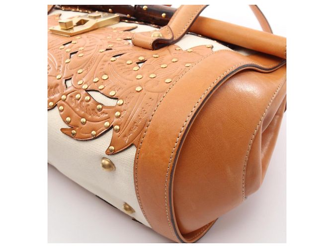 Gucci Flower Carving Handtasche Braun Weiß - Ansicht 5