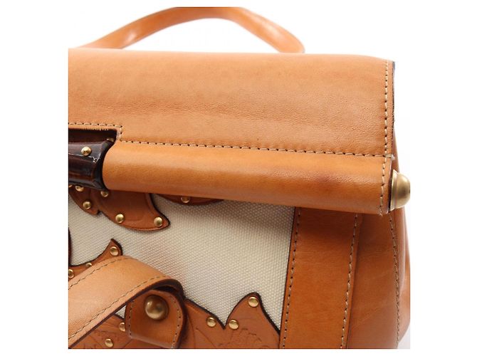 Gucci Flower Carving Handtasche Braun Weiß - Ansicht 6