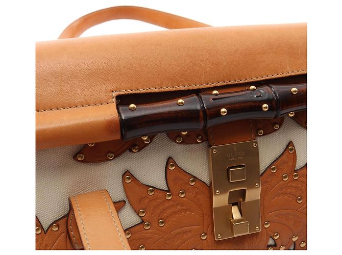 Gucci Flower Carving Handtasche Braun Weiß - Ansicht 7