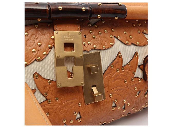 Gucci Flower Carving Handtasche Braun Weiß - Ansicht 8