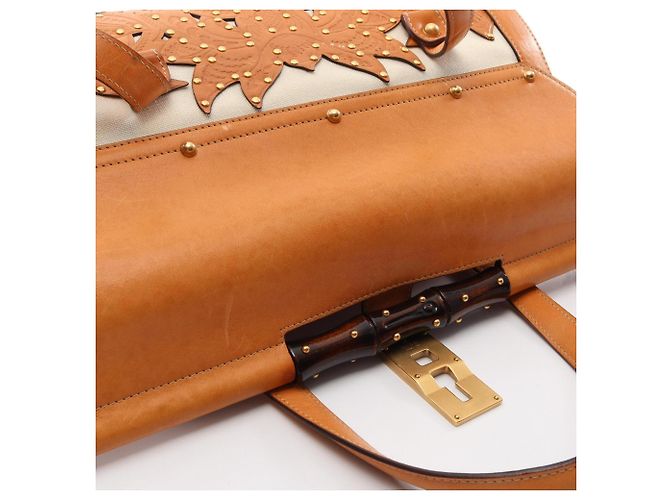 Gucci Flower Carving Handtasche Braun Weiß - Ansicht 9