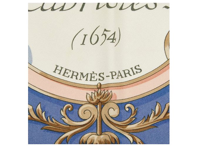 Hermès Sciarpa Hermes Carre 90 Courbettes et Cabrioles Bianco Blu - vista 2