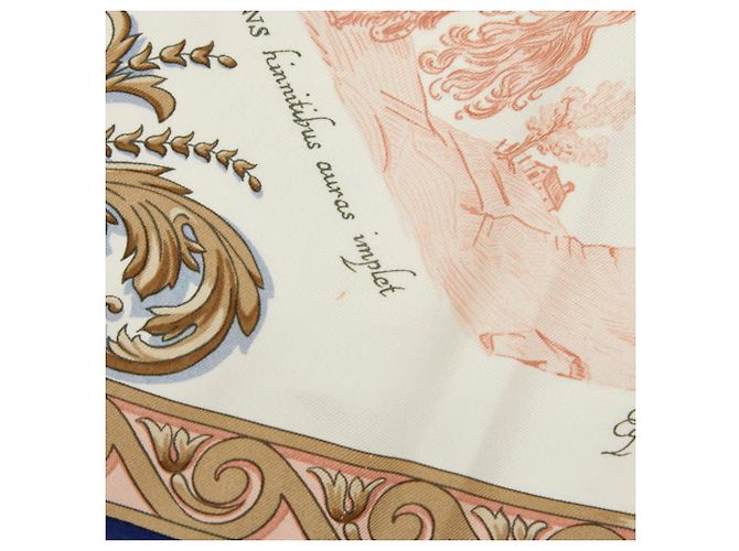 Hermès Sciarpa Hermes Carre 90 Courbettes et Cabrioles Bianco Blu - vista 3
