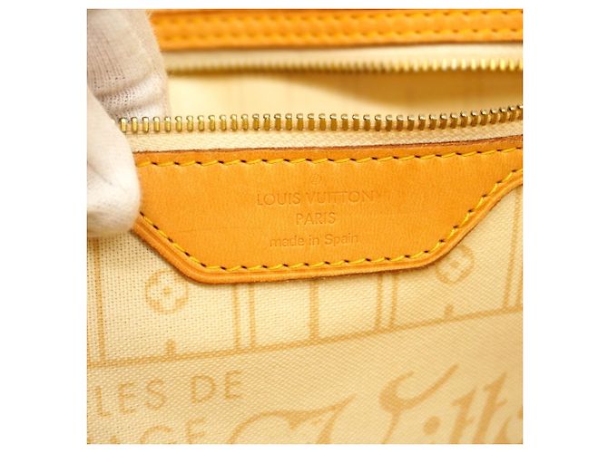Borsa Tote Louis Vuitton Damier Azur Neverfull MM Bianco - vista 5