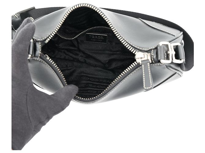 Borsa a tracolla in pelle nera Prada Nero - vista 5