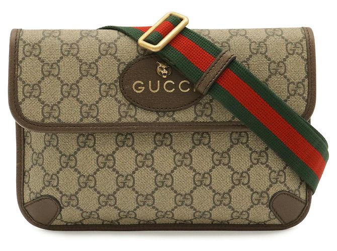 Borsa Gucci GG Supreme Metal Cat Head Sherry Line Marrone Rosso Beige Verde Cachi - vista 2