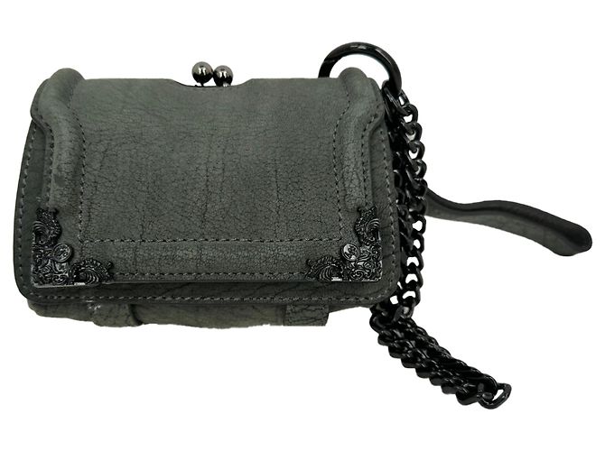 Borsa a tracolla con patta e catena Alexander Mcqueen in pelle grigia Grigio - vista 2