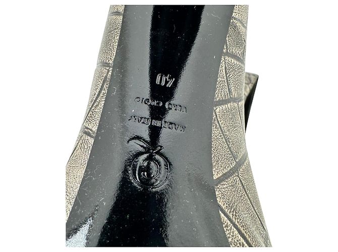 Alexander Mcqueen Croc-Embossed Peep-Toe Pumps in Grey Leather - view 9