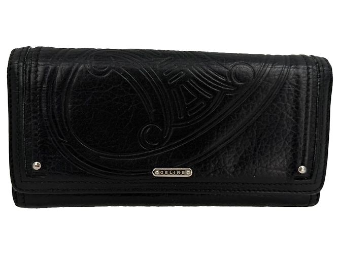 Céline Portafoglio lungo Celine Triomphe-Embossed in pelle nera Nero - vista 5